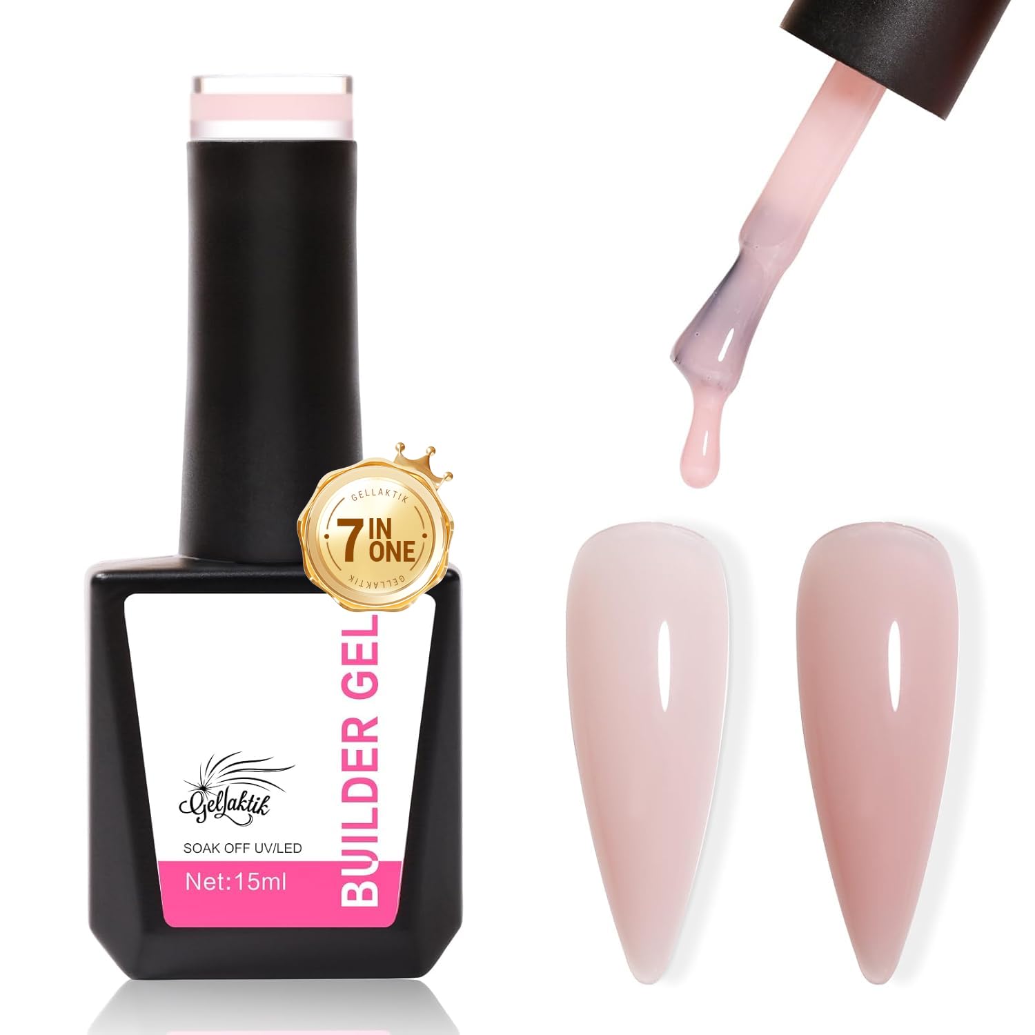 GAOY Colored Builder Base 30g with a Brush, 4-in-1 Long Lasting Nail Builder Gel Nude Pink Natural Jelly, Soak Off UV Light Cure Nail Strengthening, Sea Pink