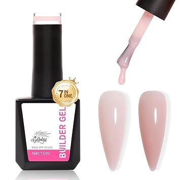 Builder Gel for Nails, 15ml 7 in 1 Builder Gel Nail Polish, LED Lamp Cured for Clear Rubber Base & Strengthener Extensions, Thickening, Repair, Salon-Quality DIY Manicure Nude