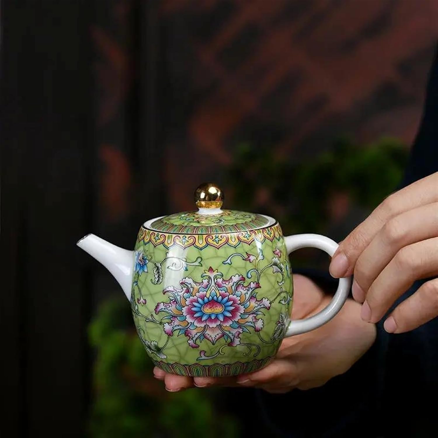 Oriental China Ceramics Gaiwan Tea Ceremony Set Enamel Painting Tea Pot Porcelain Heated Kettle Travel Tea Set s & Coffee Servers(B) (C One Size)