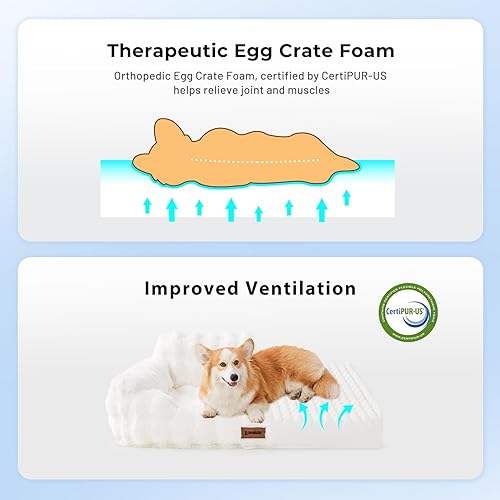 Miniatura 5 de Sofá pequeño para perros  Sofá cama ortopédico para gatos de interior, sofá de piel sintética esponjosa para perros con espuma de huevo de apoyo,