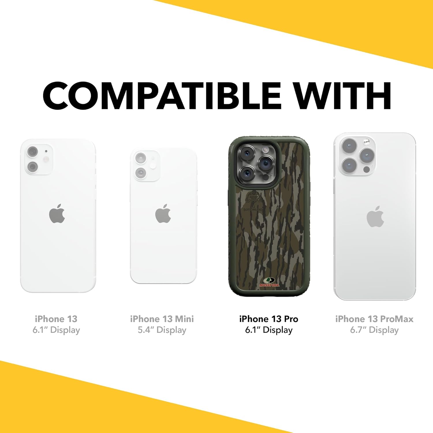 cellhelmet Mossy Oak | Bottomland Camo | Dual-Layer Case in Olive Drab Green Designed for iPhone 13 Pro Shock & Drop Proof - Durable | As Seen on Shark Tank