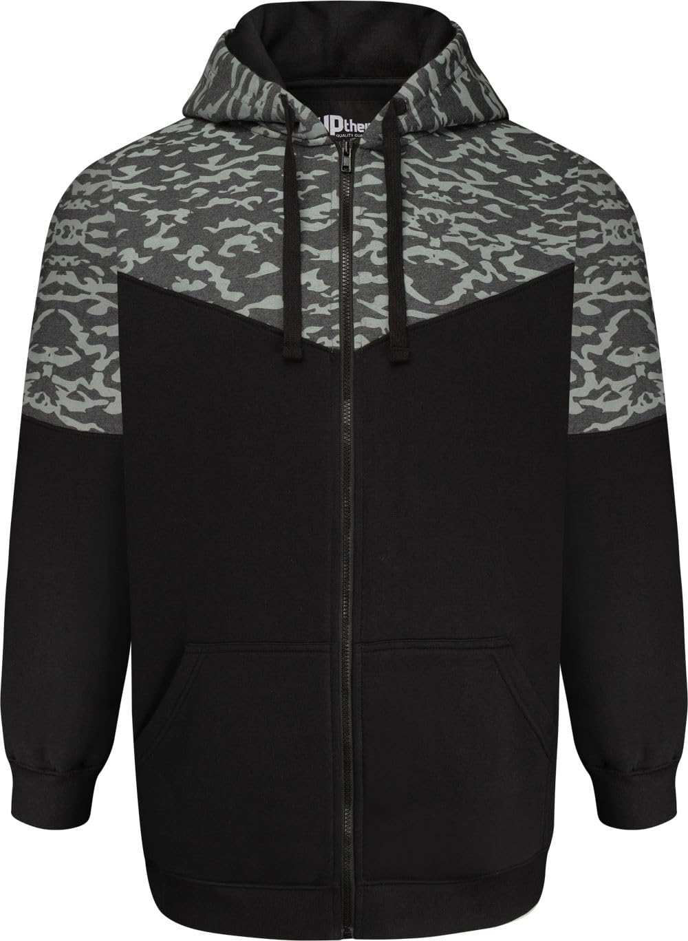 Uptheir Mens Camouflage Panel Full Zip Through Hoodie - Black - 7XL