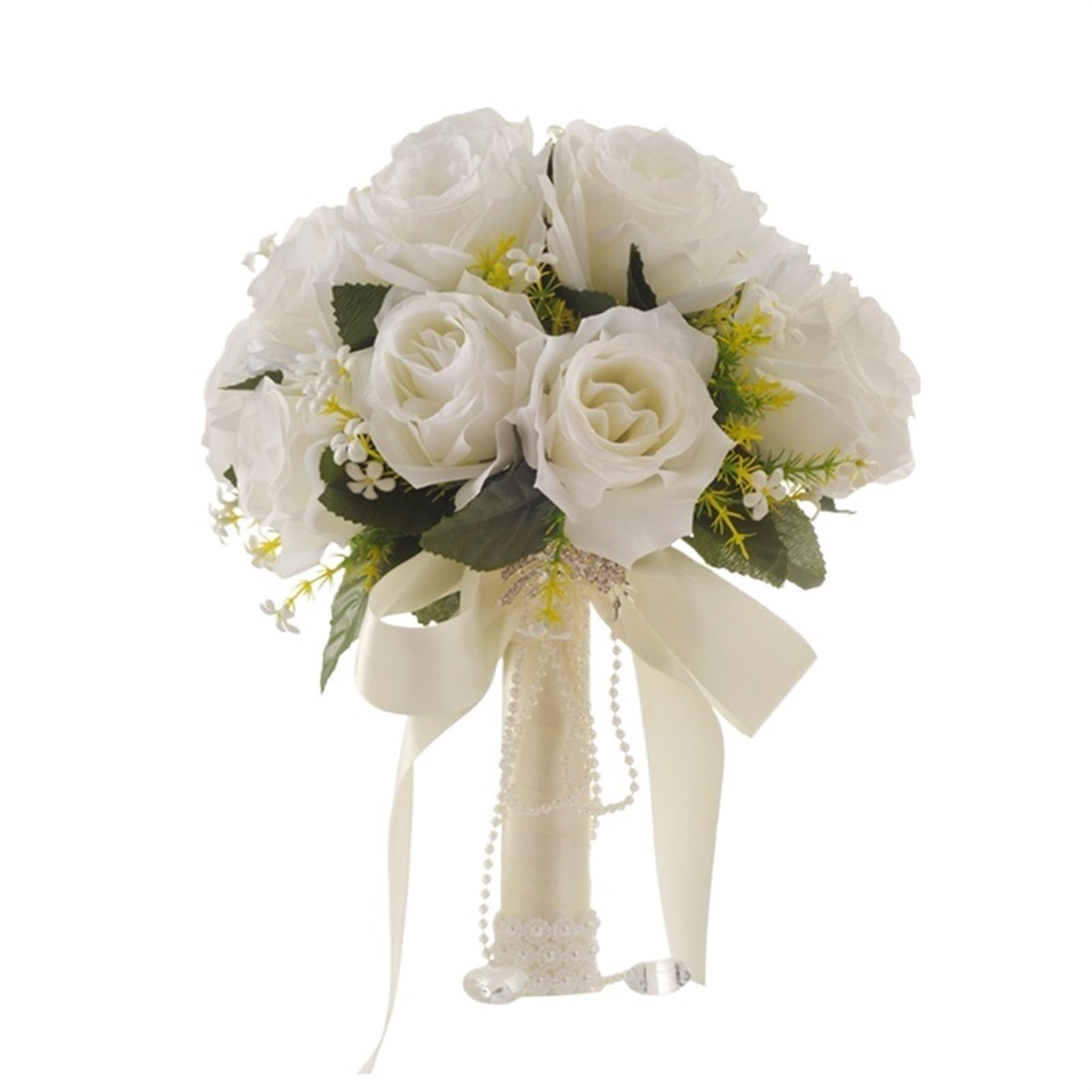 ZGCrumphant Artificial Wedding Bouquet Holding Flowers Artificial Wedding Bouquet with Silk Satin Ribbon White Bride Supplies