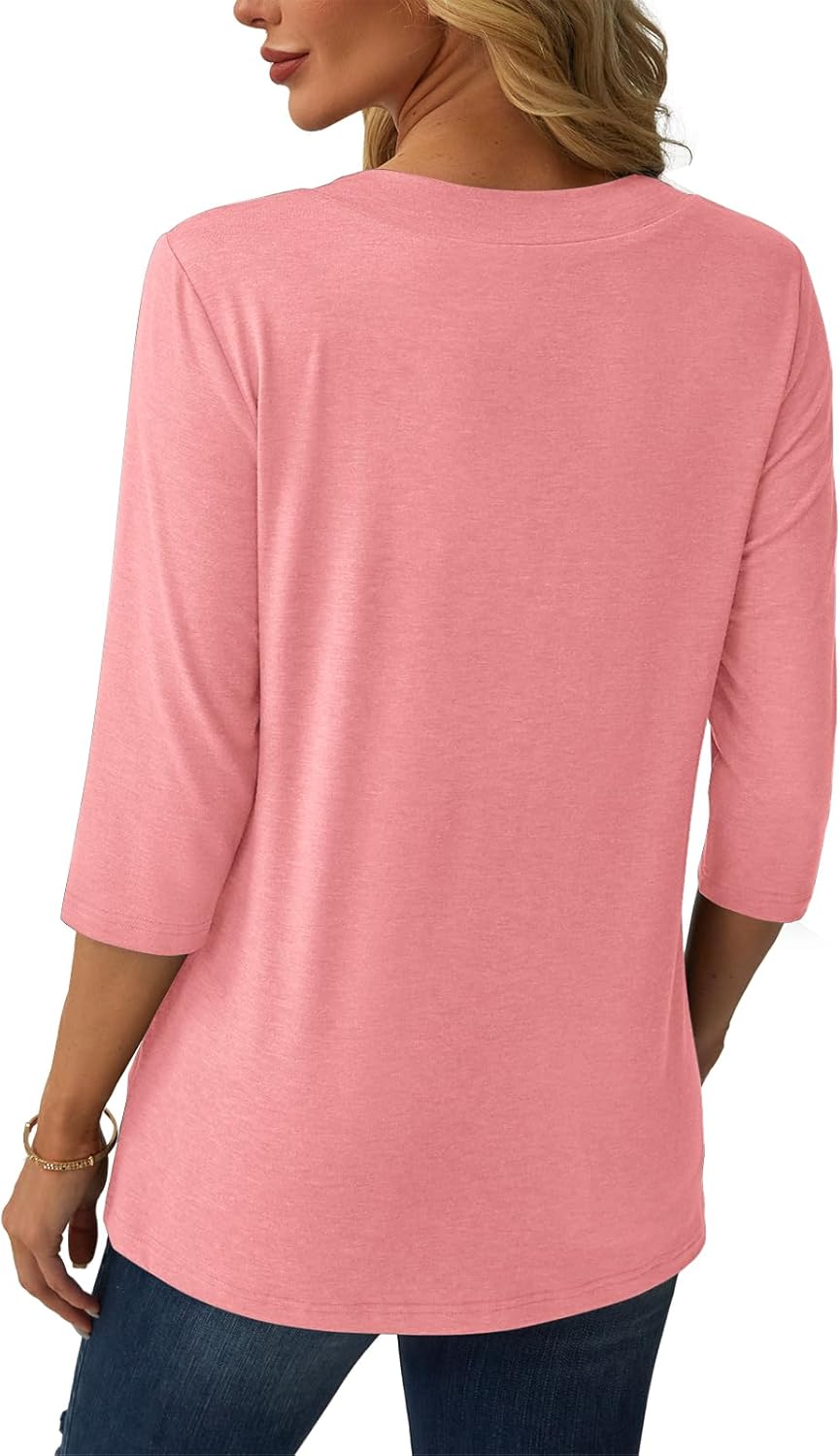 3/4 Length Sleeve Womens Tops V Neck Casual Tunic Loose Fit Basic Shirts Trendy Tops for Women 2025 - Image 3