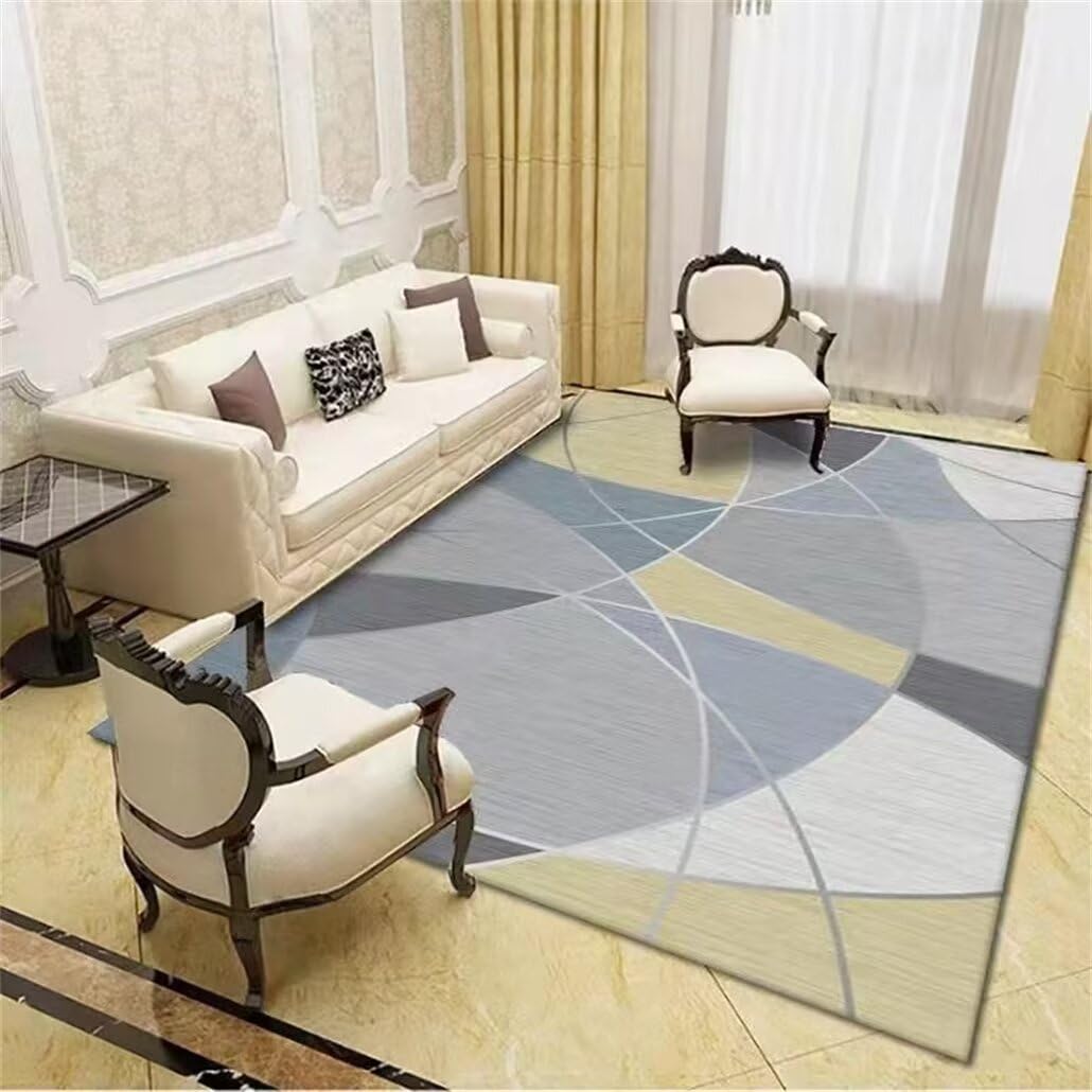 Tapis antidérapant bleu 100x160 avec motif arc géométrique pour grand couloir