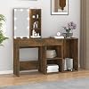 Engineered Wood Dressing Table with LED Lights and Cabinet in Smoked Oak Finish, Cosmetic Table with USB LED Bulbs for Adjustable Illumination