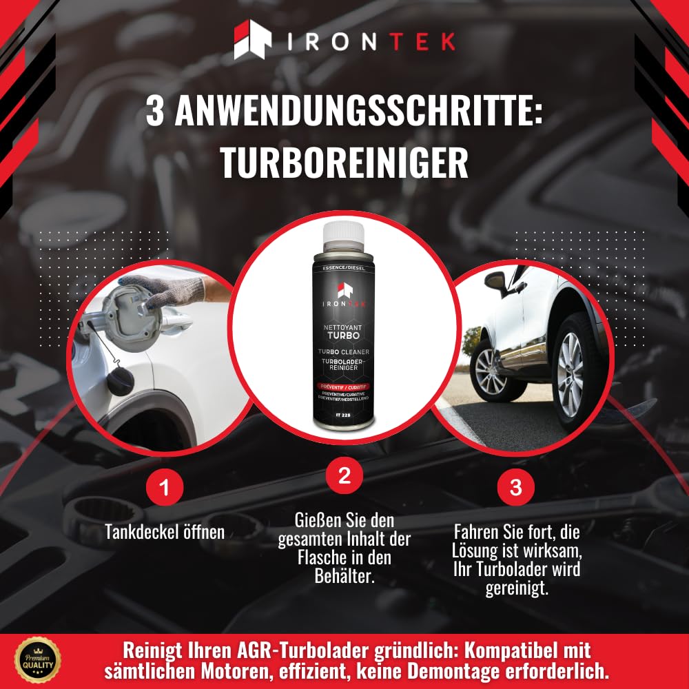 Turboreiniger Diesel Benzin 300ml - IRONTEK | IT225 | Ohne Demontage | Profi Effizienz