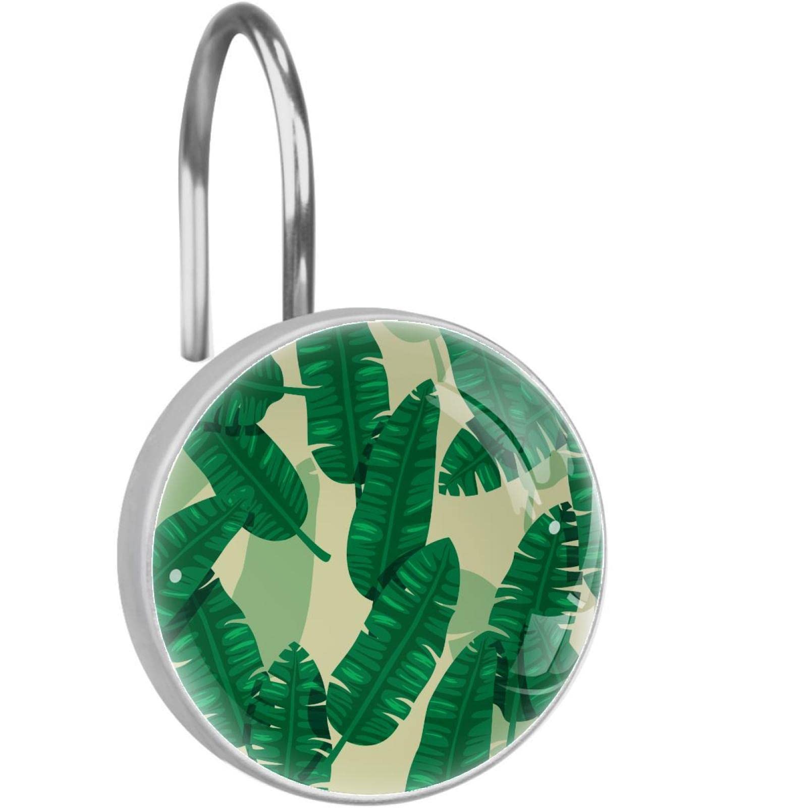Crochets rideau de douche motif feuille bananier anneaux inox x12