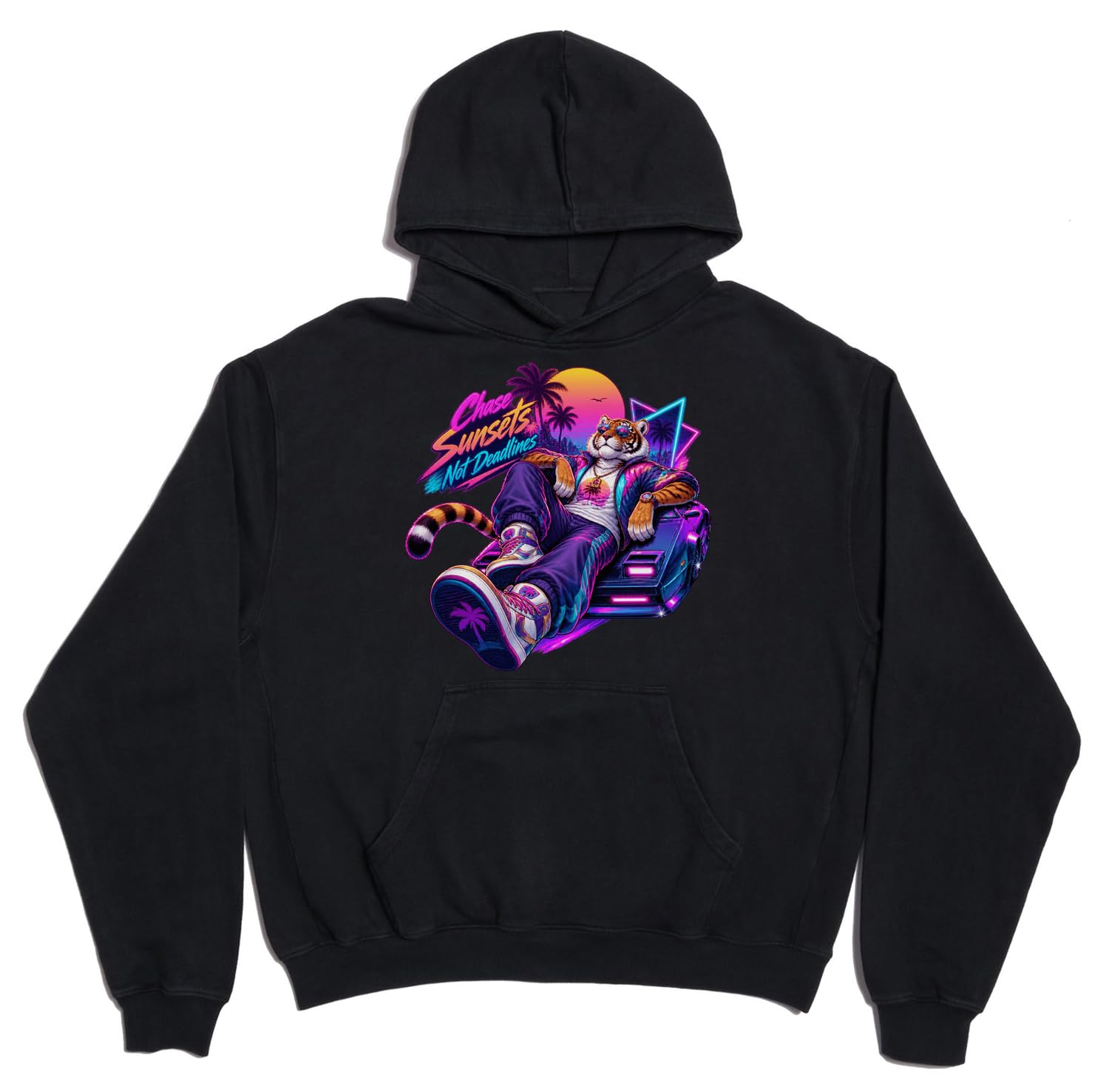 Tiger Relaxing with Vibrant Sunset Vibes unisex oversize ciężka mieszanka bawełny bluza z kapturem czarna