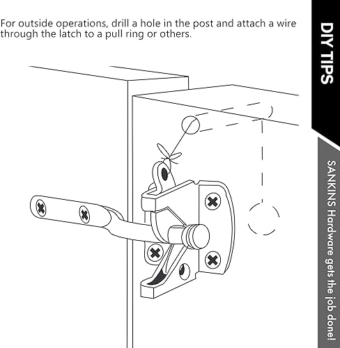 Miniatura 6 de SANKINS 2 piezas de pestillo de puerta de bloqueo automático de gravedad para puerta de valla de madera, pestillos de puerta, acero, negro