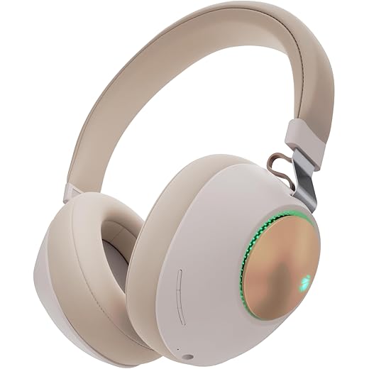 ZEBRONICS Duke Wireless Bluetooth Over Ear Headphone with Upto 60h Backup, Dual Pairing, Gaming Mode, Environmental Noise Cancellation (ENC), LED Lights, Deep Bass, Voice Assistant Support (Beige)