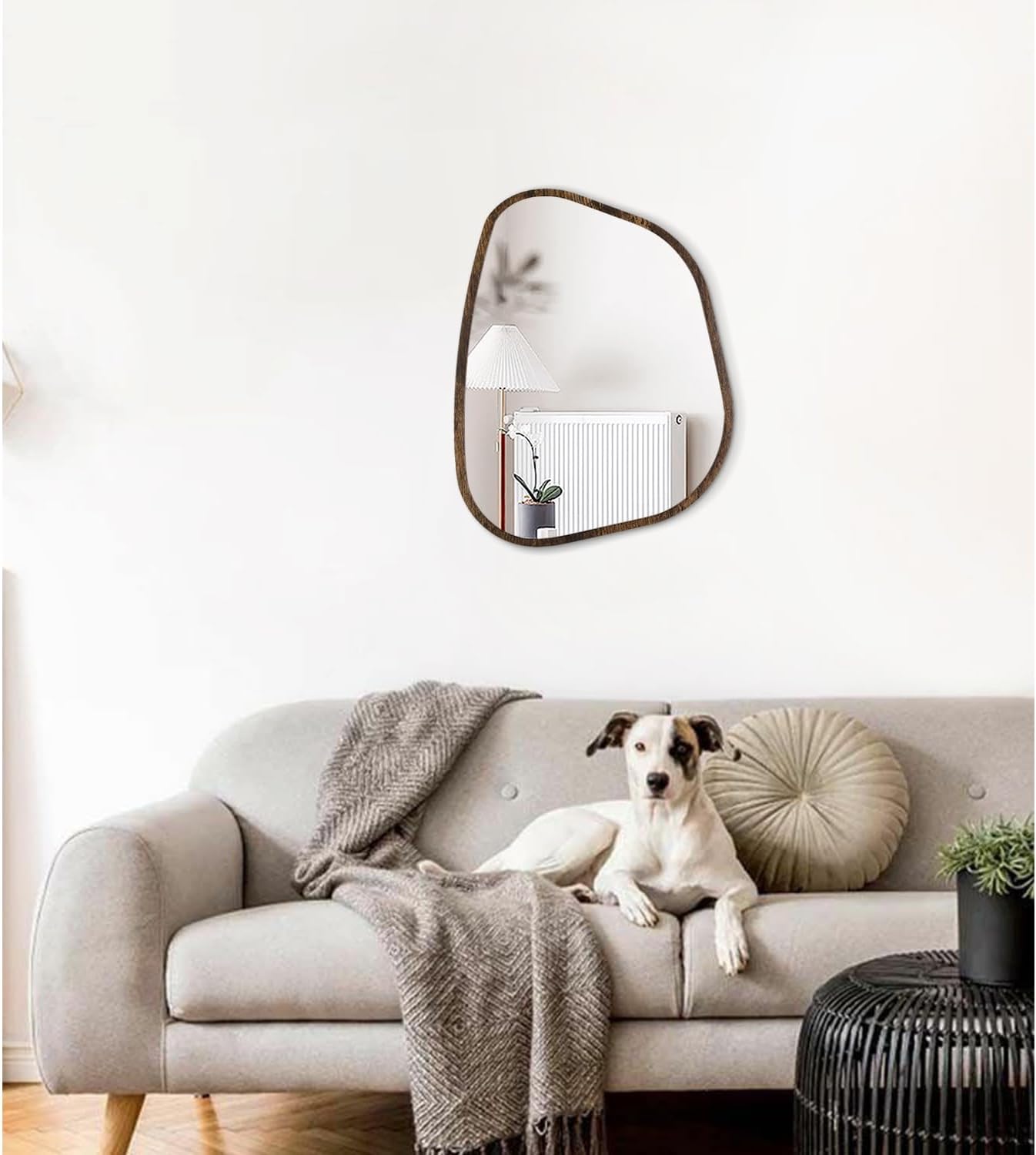 Asymmetrical Accent Mirror for Wall Irregular Oval Wood Frame Modern Unique Wall Mirrors Decorative Boho Vanity Bathroom Living Room Bedroom Entryway Hallway Artistic Wavy Mirror Small 16"x12"