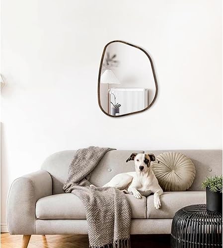 Miniatura 51 de Espejo de pared irregular de 26 x 18 pulgadas, espejo de baño grande asimétrico con marco de madera, espejos decorativos artísticos modernos