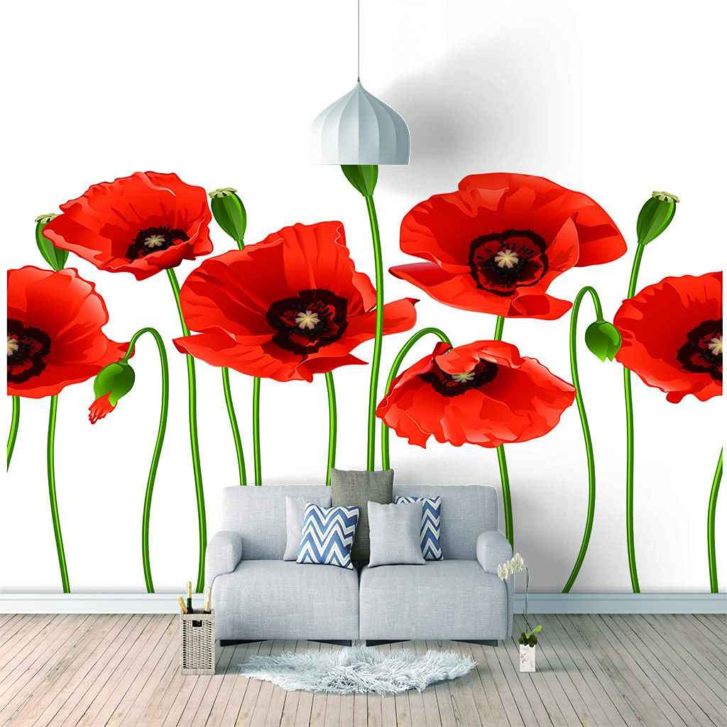 Papier peint panoramique fleurs rouges poster mural pour masquer les défauts