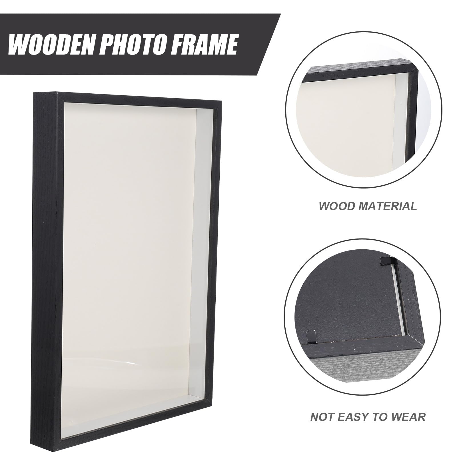 Marco de Madera Foto Simple Soporte de Escritorio y Pared Diseño Plano Estable para Fotos Negro de Profundidad