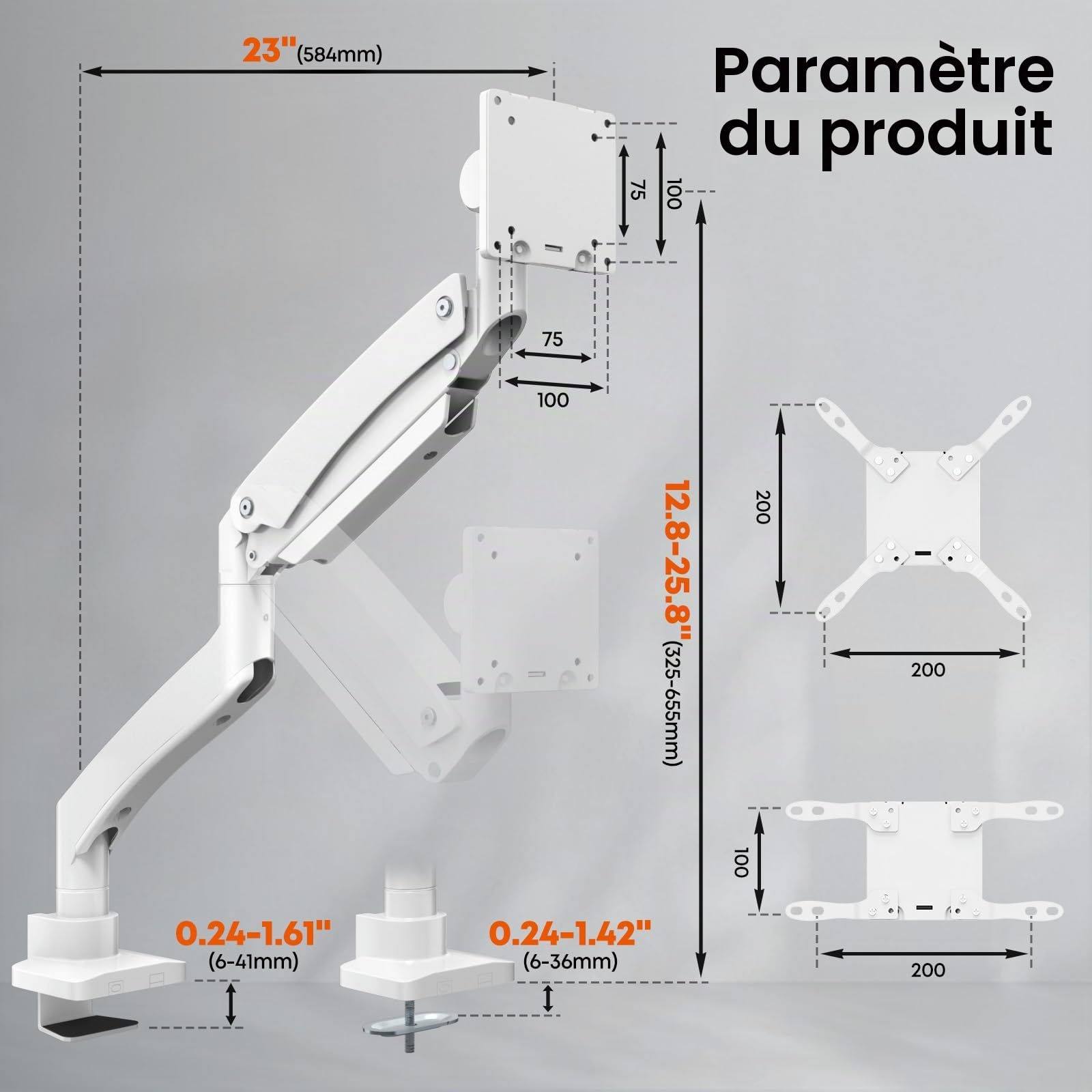 PUTORSEN Support de Bureau pour écran Plat et incurvé de 17" à 57", pour téléviseur et Moniteur jusqu'à 27 kg, en Aluminium de qualité supérieure, avec Ressort à gaz, VESA Max jusqu'à 200x200