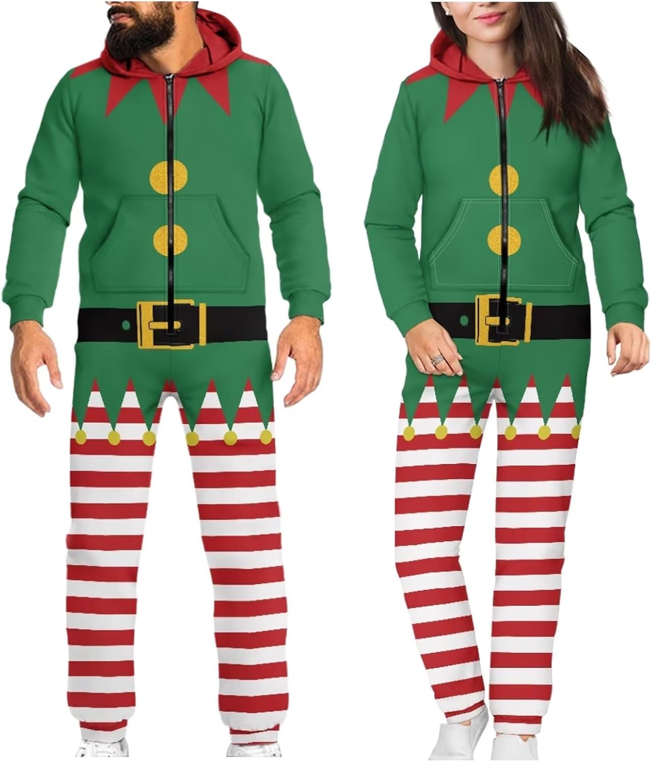 Xpyiqun Adult Onesie One Piece Jumpsuit Hooded Pajamas Christmas Costume Bodysuit for Men Women