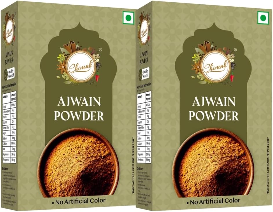 Chounk Spices Natural Ajwain Powder - 200 gm (100 gm x pack of 2) | Carom Seeds Powder with No Preservatives and No Additives | Carom Seeds Bishops Weed Powders