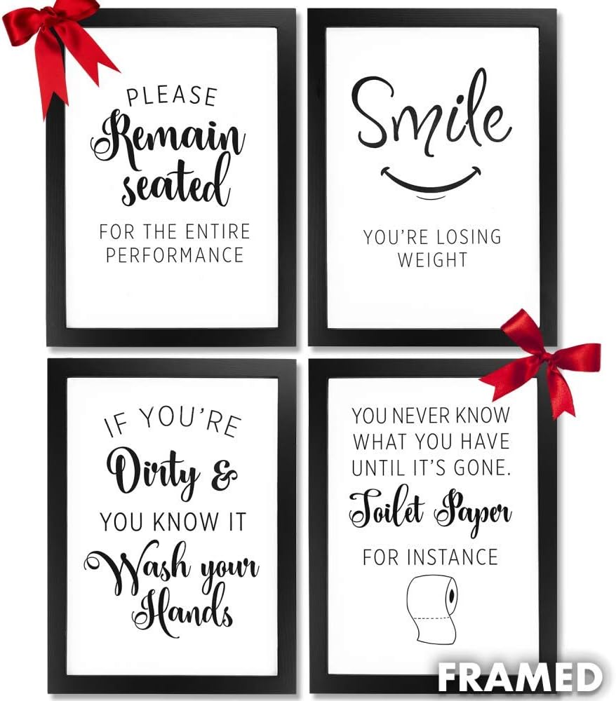 Bathroom Pictures Wall Frames Decor. Framed wall art quotes for farmhouse rustic country or modern room home decor accessories (4pc) Multi black picture certificate frame A4 prints & wall hook