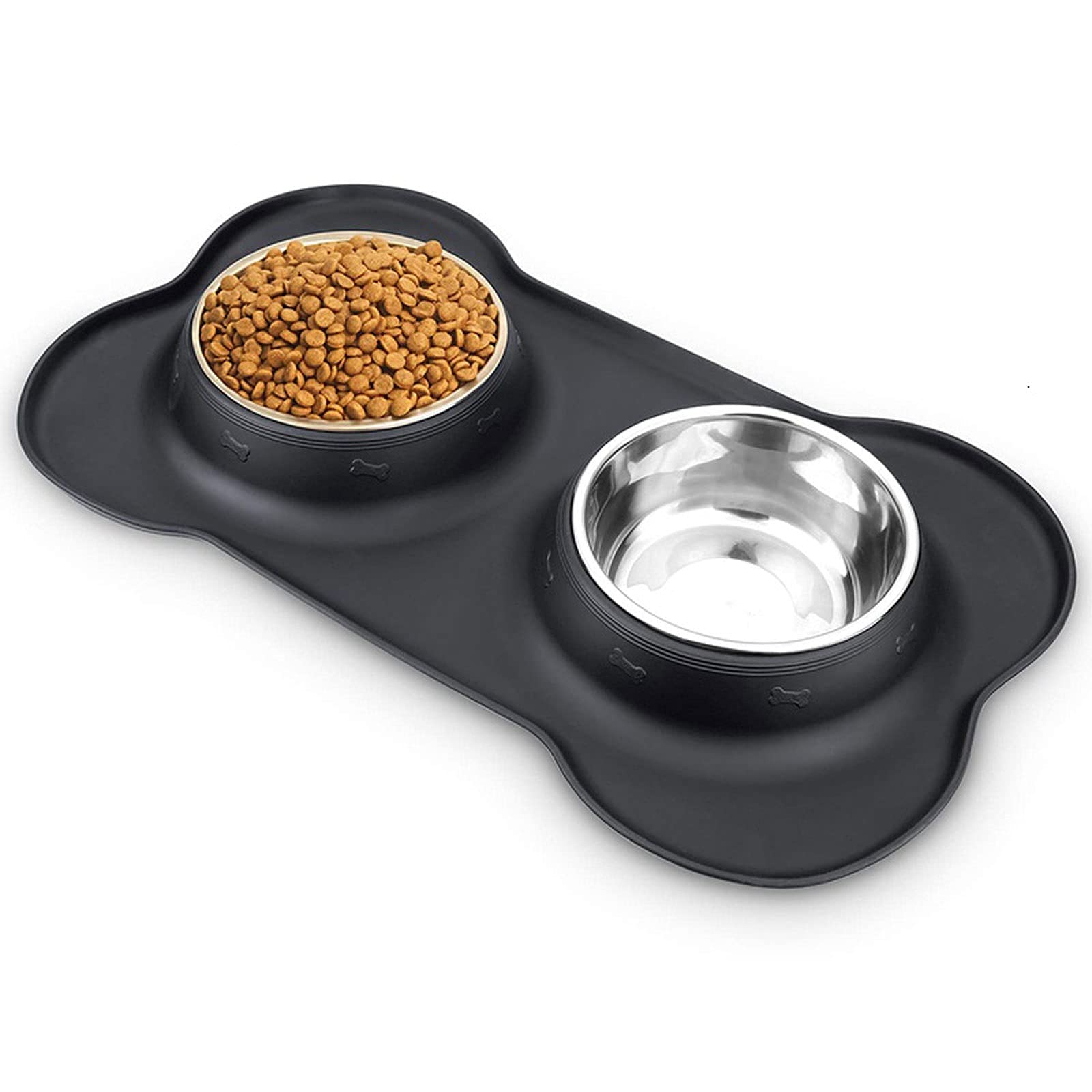 RTHGTFGW Comedero Perro Cuenco de Doble Perro Antideslizante con Estera de Silicona Acero Inoxidable Sin derrame Pet Pet FEINTING Bowing Agua PRODUCTOR Alimentador de Alimentos (Size : S)