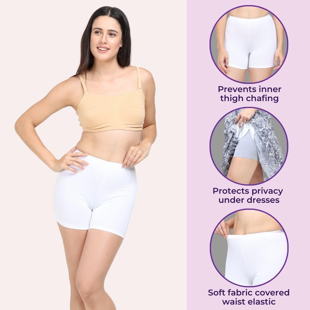 ADIRA | Womens Cotton Shorts | Women Tights Shorts | Soft & Comfy, Knitted Stretchy Fabric | Prevents Inner Thigh Chafing | Perfect Length to Wear Under Dress | Pack of 1 | White | 7XL 1