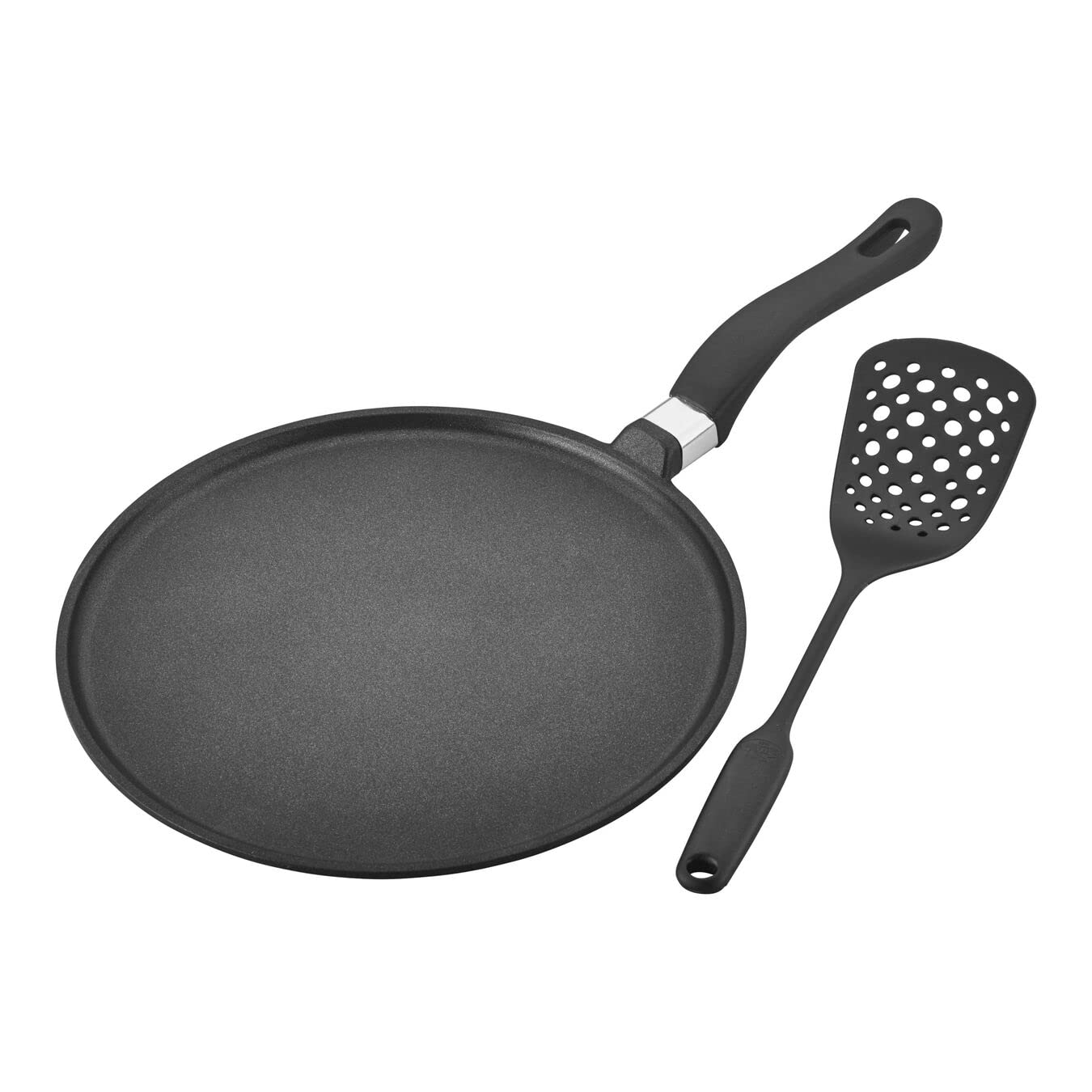 ZWILLING Ballarini Cookin'Italy Crepe Pan Set. Pan + Spreader + Spatula. Forged Aluminum construction. Durable non-stick coating. For all hob types except induction. Made in Italy