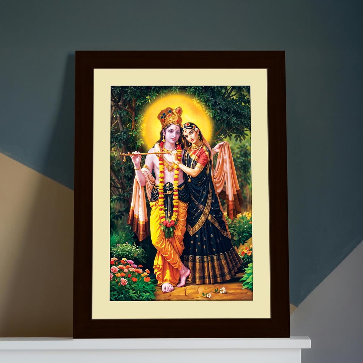 ArtX Wood Bhagwan Radha Krishna Traditional Indian Multicolor Framed Painting Prt (Axh0136-Rdk) 1