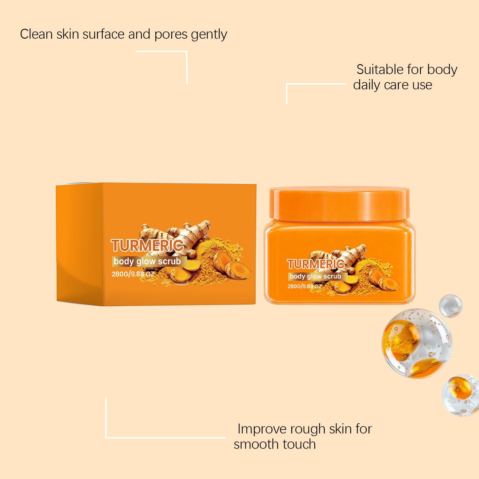 Scrub Corporale Esfoliante Con Curcuma, Scrub Idratante Ed Esfoliante, Scrub Per La Pelle Liscia E Ferma - Scrub Esfoliante Per Il Corpo, Idratare, Alleggerire, Lenire E Uniformizzare (5Pz)