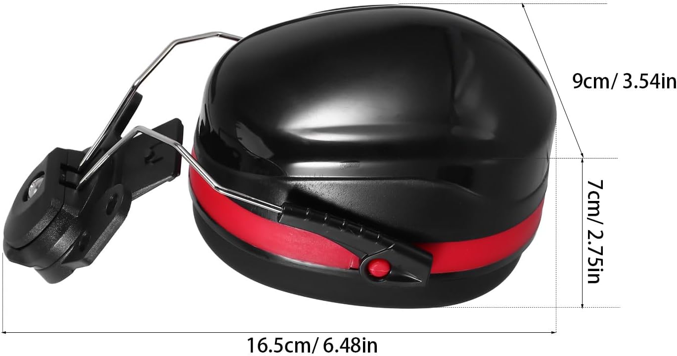 Helmet Attachable Soundproof Earmuffs Noise Reduction Safety Ear Muffs for Construction Work with Hard Hat Mounting Adapters Black Red