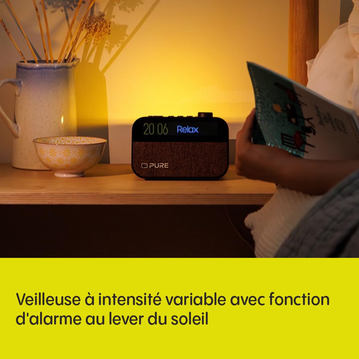 Pure Moment Charge Réveil sans Fil DAB+/FM Bluetooth Sons naturels Bruit Blanc Wake-up Light Noir