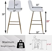 Vista 2 de Sidanli - Taburetes de bar de terciopelo con patas doradas, juego de 2 taburetes de altura de mostrador para isla de cocina, taburetes modernos