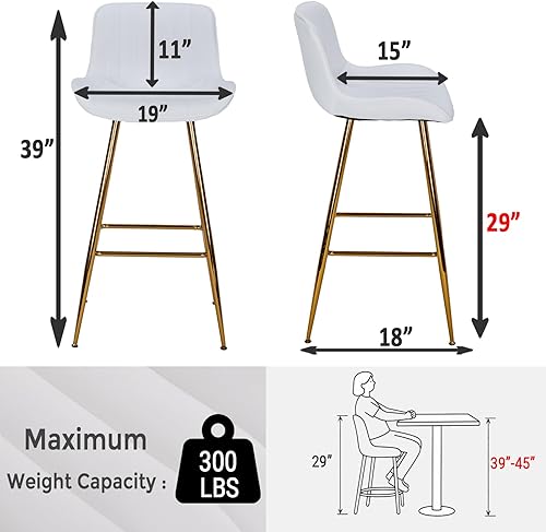 Miniatura 35 de Sidanli Blue - Juego de 2 taburetes de bar de terciopelo de 24 pulgadas con reposapiés, sillas de bar modernas para el hogar, isla de cocina,