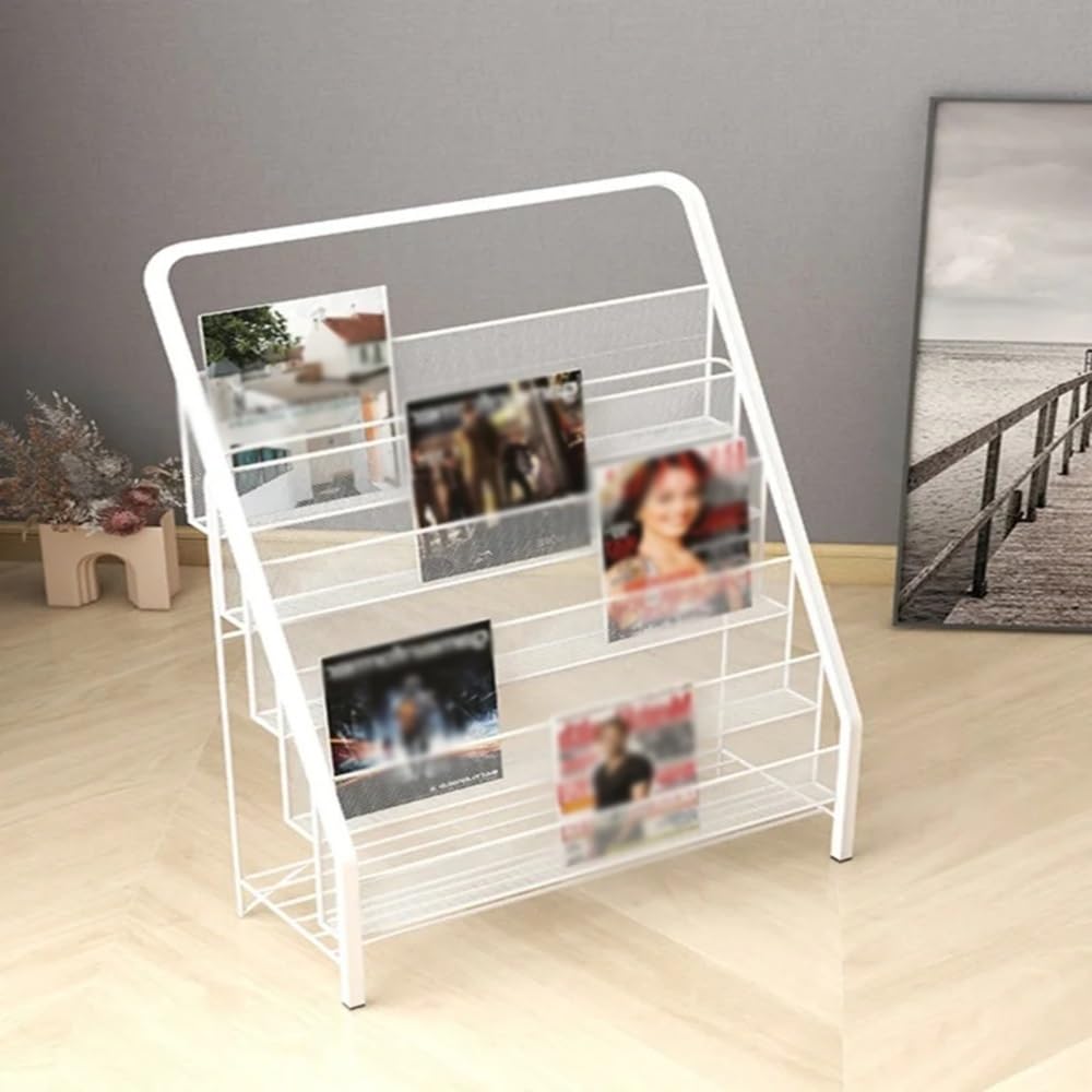 Zeitschriftenständer Nordic Light Luxury Zeitschriftenständer Mehrschichtiger Aufbewahrungsständer aus Eisen for Bücher Organizer for Bilder Zeitungsständer(Weiß,Klein)