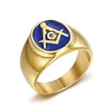 Masonic Rings For Men | Stainless Steel Freemason Ring | Blue Glue Signet Masonic Ring Hip Hop Biker Jewelry Birthday Engagement Wedding Gift
