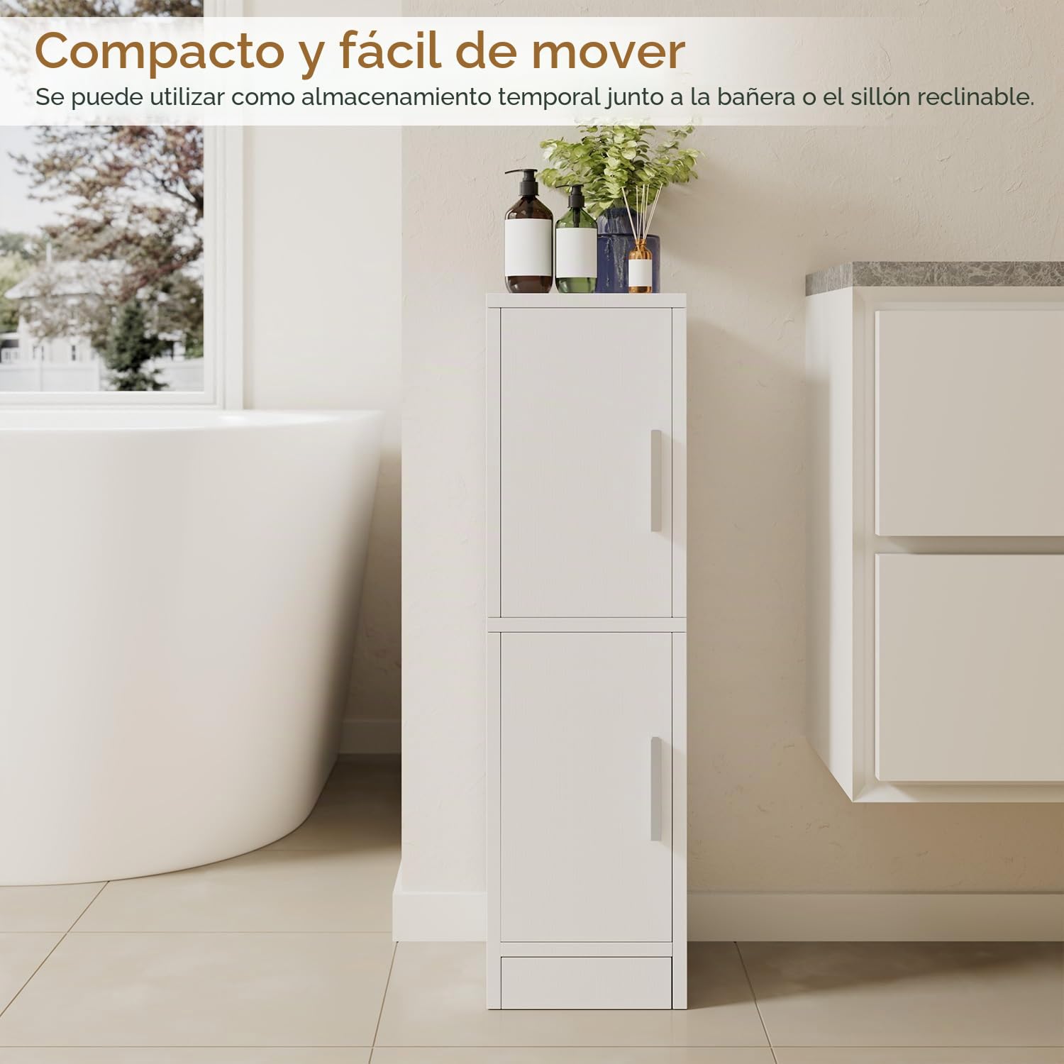 IBUYKE Armario de Almacenamiento para baño pequeño, Modelo WBS002W | Armario estrecho para guardar papel higiénico, con 2 puertas y estante ajustable, organizador de baño para espacios reducidos