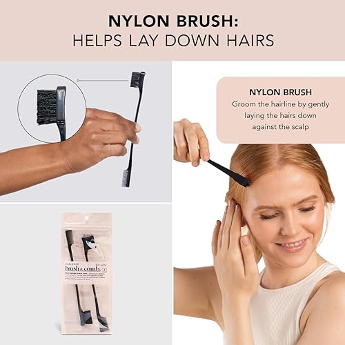 Miniatura 3 de Kitsch Cepillos para el cabello de doble cara con control de bordes para mujer, cepillo de borde con cerdas de nailon suaves, para flequillo, línea