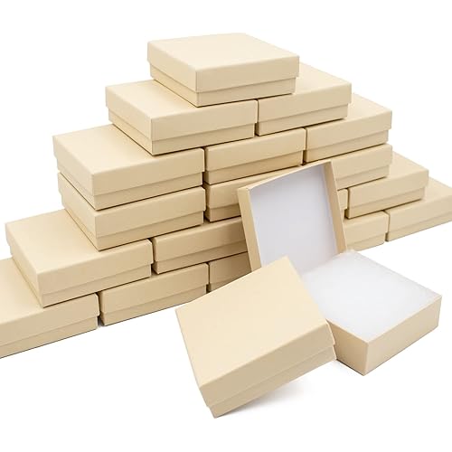 opaprain Cardboard Jewelry Brown Gift Boxes 20 Pack3.5×3.5×1 inches, its apply to displaying necklaces, rings, bracelets, earrings