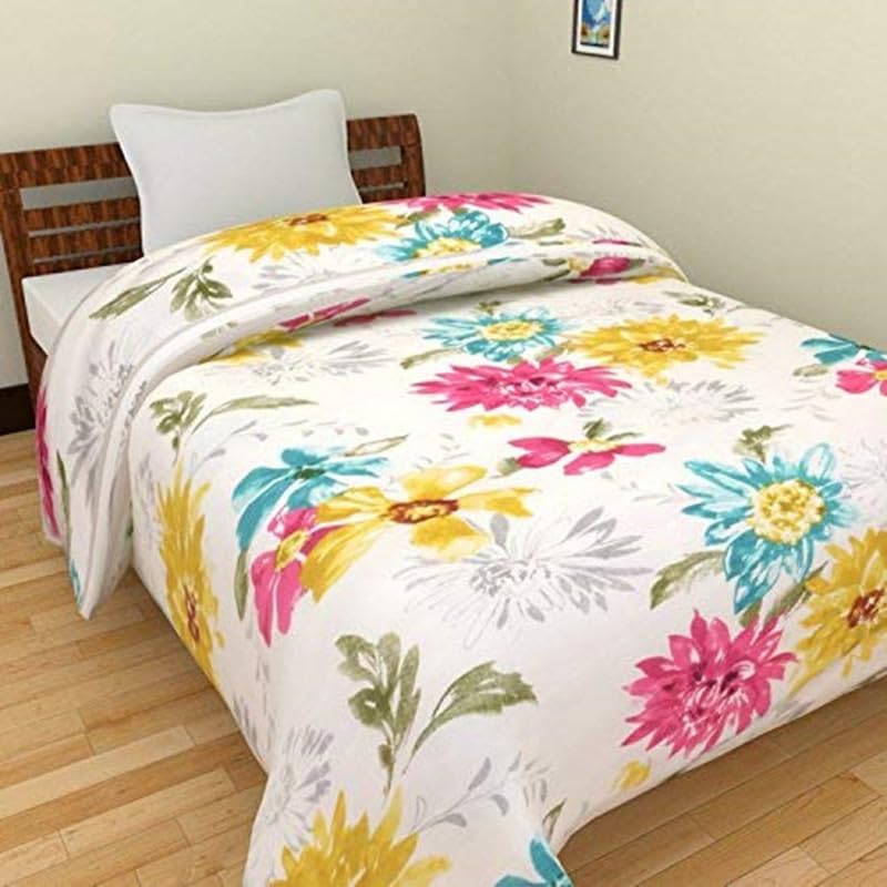 Linenovation 300 GSM Reversible Microfiber AC Comforter/Duvets Printed for Mild Winter | All Season King Size 3 Layered Quilted Printed Blanket for Single Bed (152 cm x 228 cm, Floral, Blue & White)-image-20