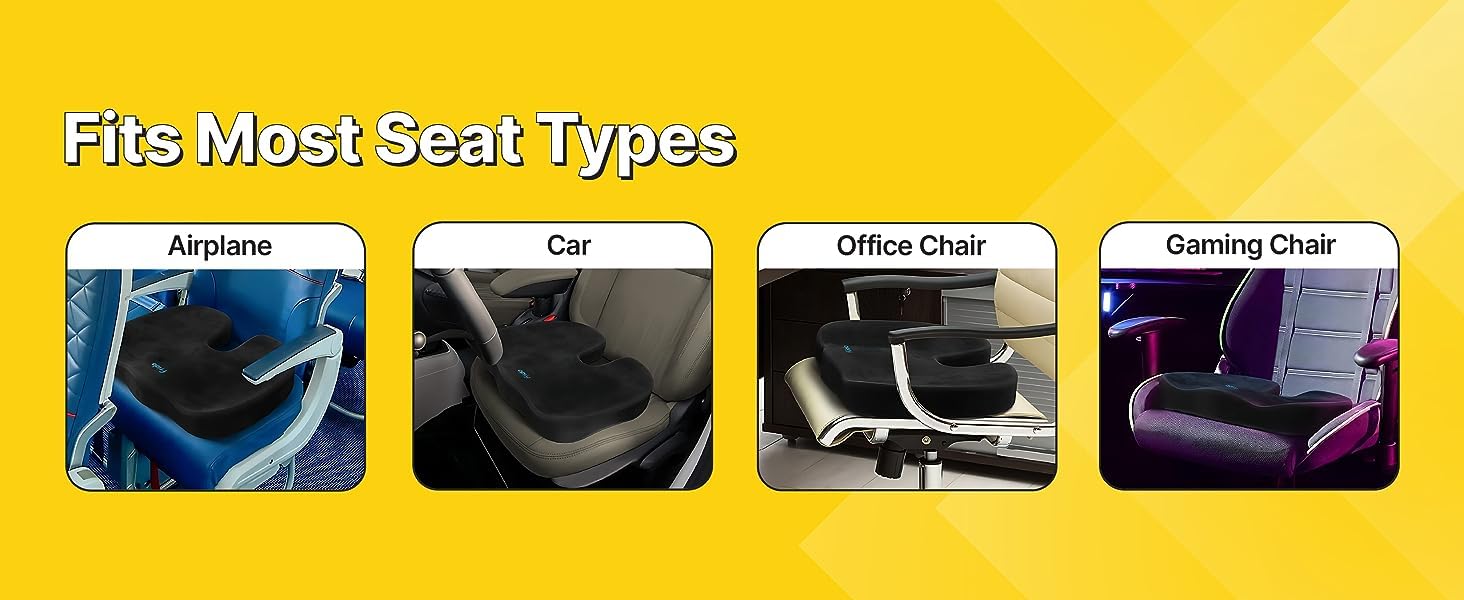 Orthowala ® Coccyx Orthopedic Seat Cushion for Relief from Lower Back, Sciatica, Tailbone, Lumbar Pain- Color (Black)