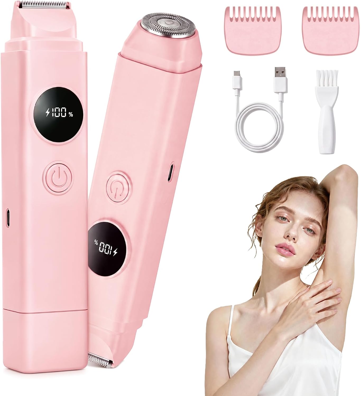 Bikini Trimmer for Women, 2-in-1 Electric Razor, IPX7 Waterproof