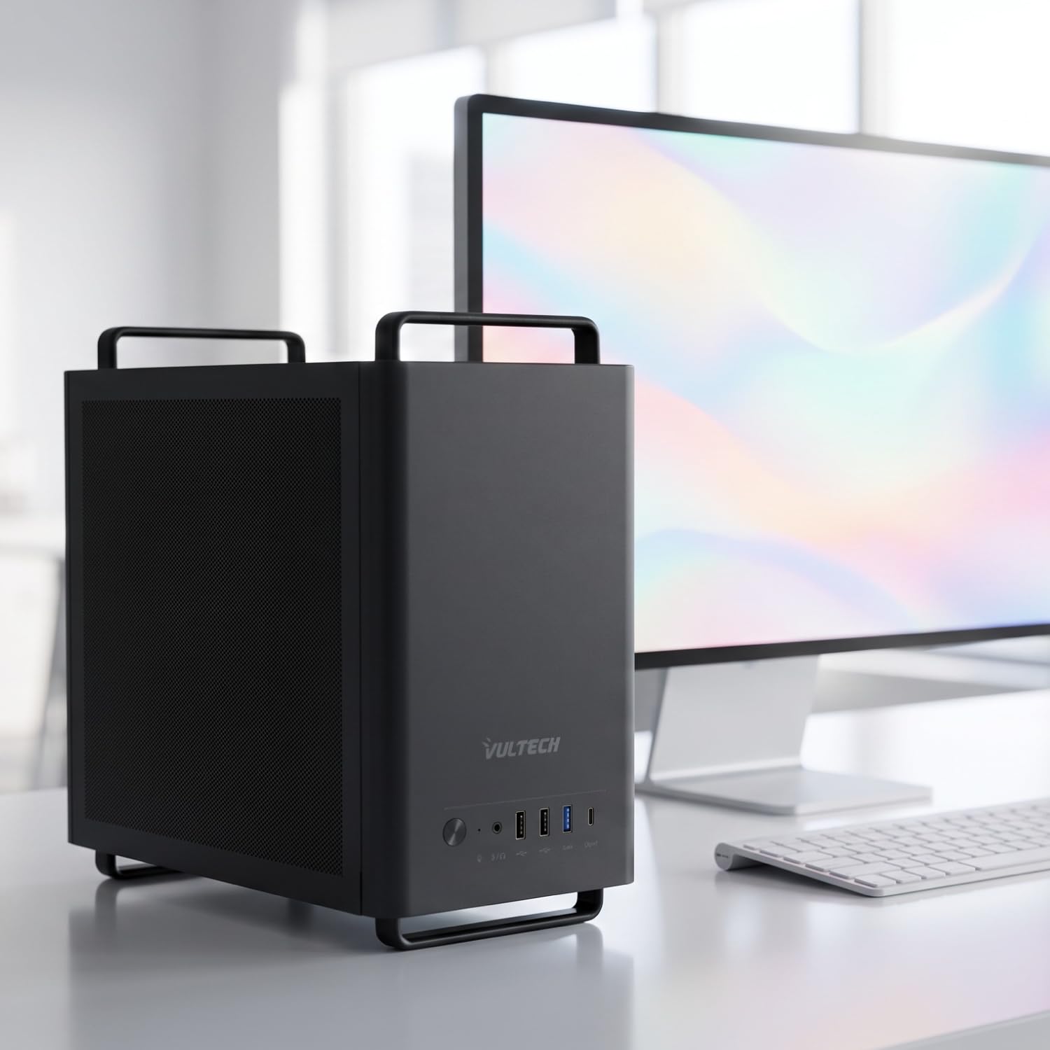 VulTech VCO-M1059-N Case PC Micro-ATX Compatto in Acciaio SPCC, Type-C, USB 3.0, Ventola 80mm Inclusa Senza Alimentatore, Nero