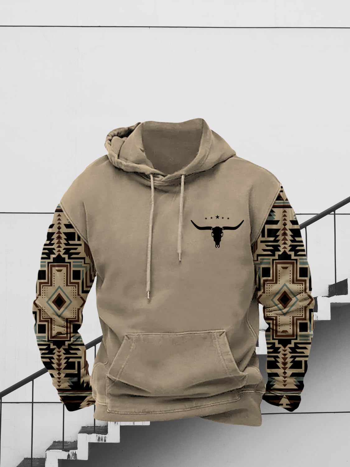 Graphic Hoodies for Men Aztec Western Vintage Long Sleeve Pullover Tops Drawstring Cowboy Fashion Hooded Sweatshirt - Image 3