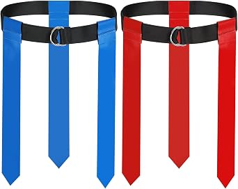 Flag Football Belts,2 Pack Adjustable Flag Football Set with Double Stainless Steel D-Ring Belt and 6 Flags for Men,Women,Adults,Youths
