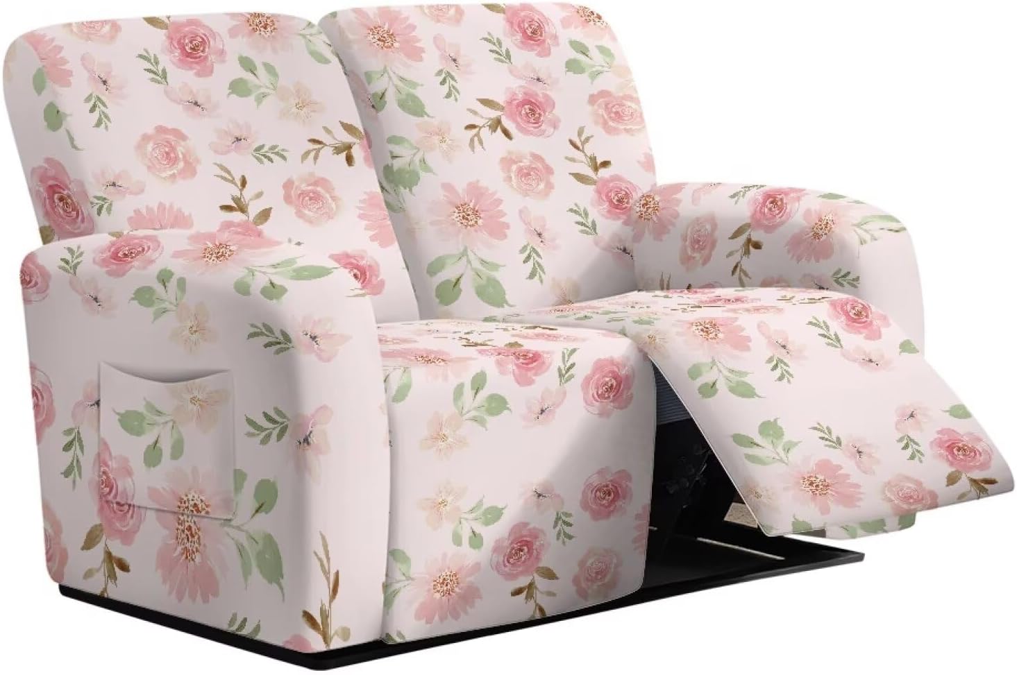 6 Pieces Floral Recliner Slipcovers for Loveseat Couch Super Stretch Soft Sofa Cover Anti Slip Sofa Slipcover Furniture Protector with Side Pockets for Lounge(Pink Flowers)