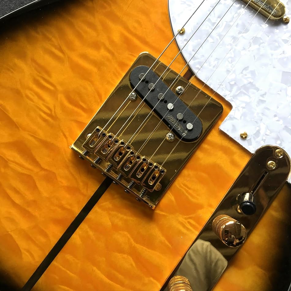 Chitarra elettrica all-in-one gialla personalizzata con tastiera in acero e hardware dorato - Guitarra Electrica professionale