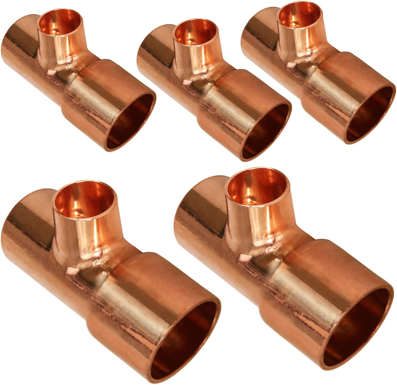 DDSU1255-5 Pack of 5 Reducing Tee Copper Fittings With Sweat Ends, 1-1/4 X 1 X 1/2