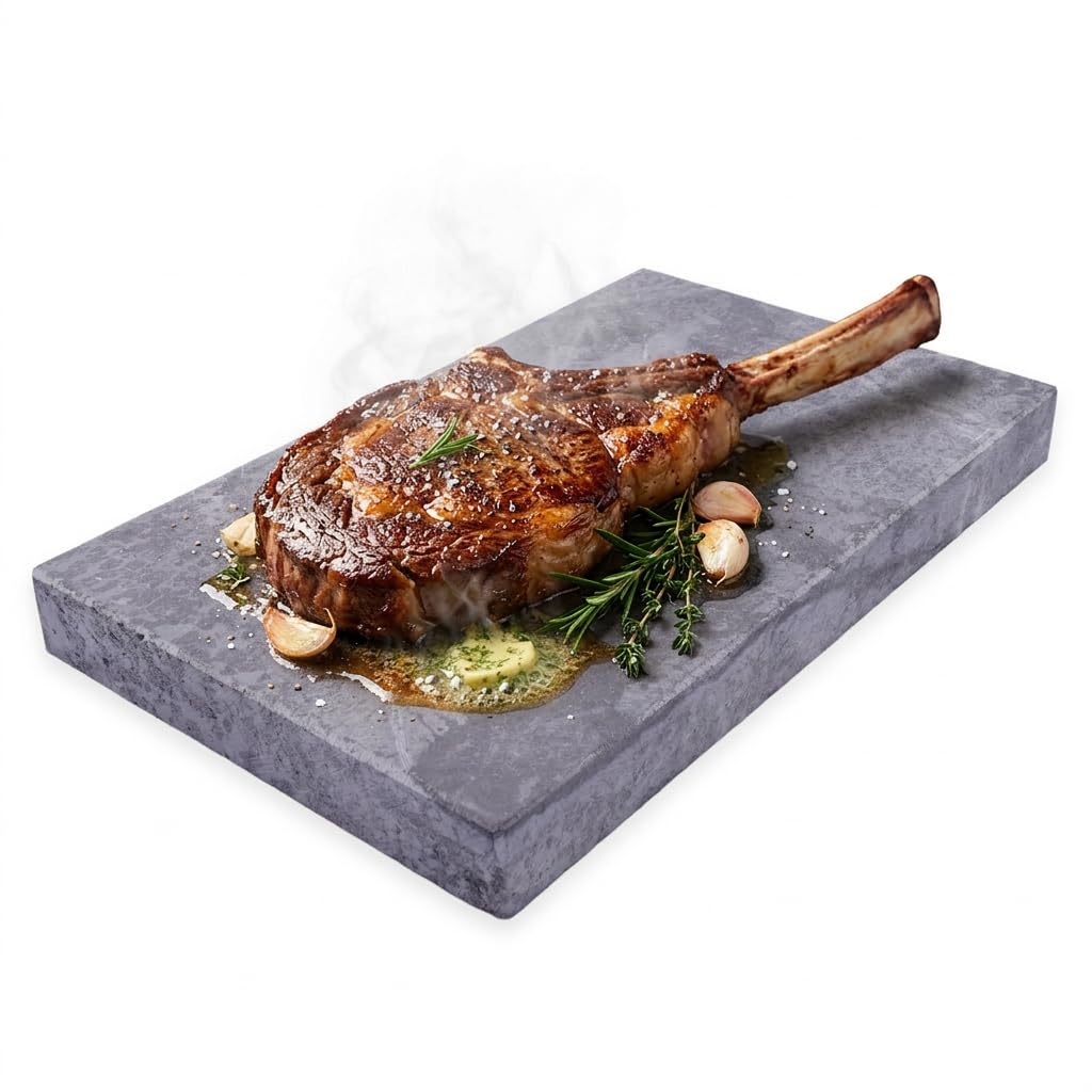 Pietra da bistecca in pietra naturale per modello "XXL" 31 cm x 19 cm x 3,3 cm (tolleranza ~ 3 mm) in pietra ollare, ideale per servire bistecca, carne, pesce e verdure.