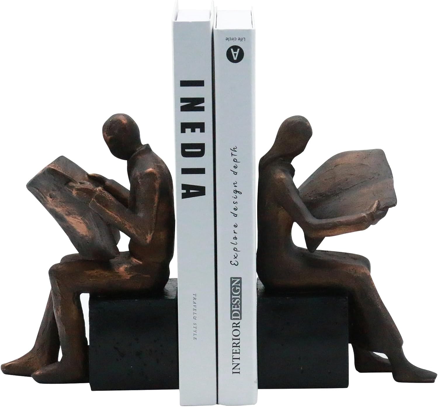 Lukitas Copper Newspaper Decorative Bookends, Heavy Duty Reader Book Ends Non-Slip, Vintage Home Décor Accessories for Study Office Deck Bookshelf, Resin, 1Pair/2Piece 8''