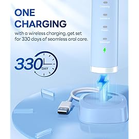 Bymore 8 Replacement Heads Electric Toothbrush for Kids, Ultra Clean Rechargeable Sonic Toothbrush Portable - Sky Blue