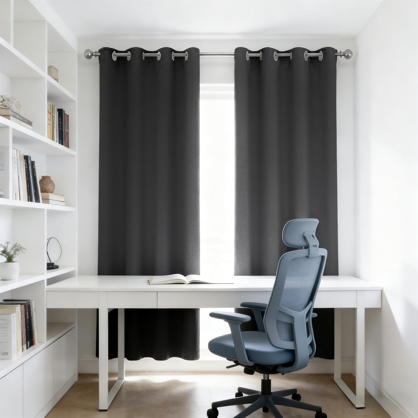 Rideaux Opaques 235x220 cm en tissu doux et thermique isolant gris haut de gamme